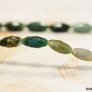 S/ Moss Agate 6x12mm Faceted Oval Rice beads 16" strand Natural agate gemstone beads For jewelry making