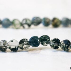 S/ Moss Agate 8mm/ 6mm Flat Heart Beads 16" Strand Natural Green Quartz gemstone beads For Jewelry Making