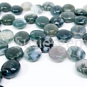 Moss Agate Side Drilled Coin Beads 12mm. Natural Multi-color Gemstone beads. 7.5''/15''