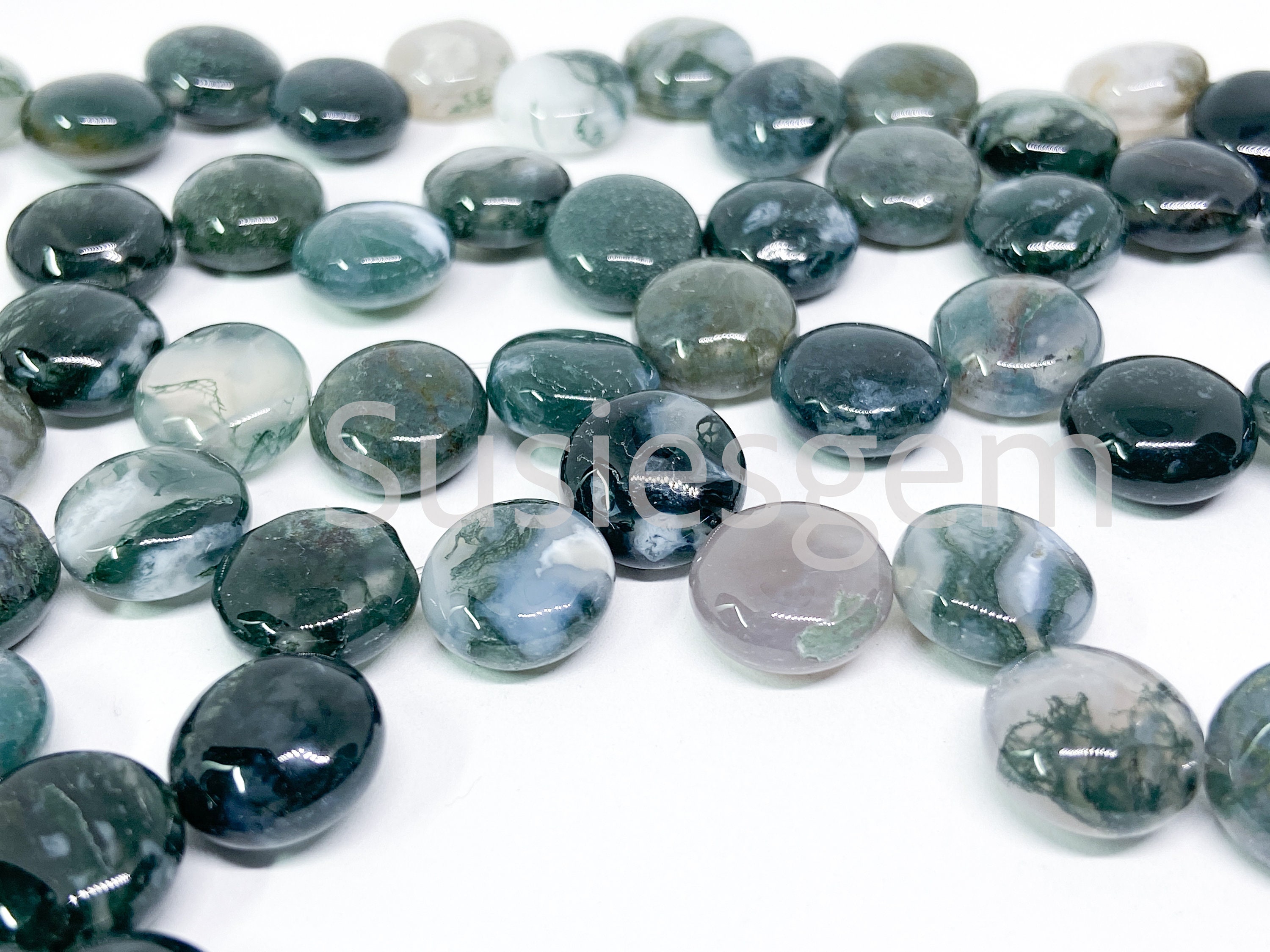Moss Agate Side Drilled Coin Beads 12mm. Natural Multi-color Gemstone Beads. 7.5''/15'' Moss Agate Side Drilled Coin Beads 12mm. Natural Multi-color Gemstone Beads. 7.5''/15''
