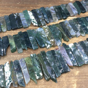 Moss Agate Stick Beads Agate Slice Stick Bar Beads Long Sticks Top Drilled Green Moss Agate Gemstone bead Supplies 6-8mm*20-50mm full strand
