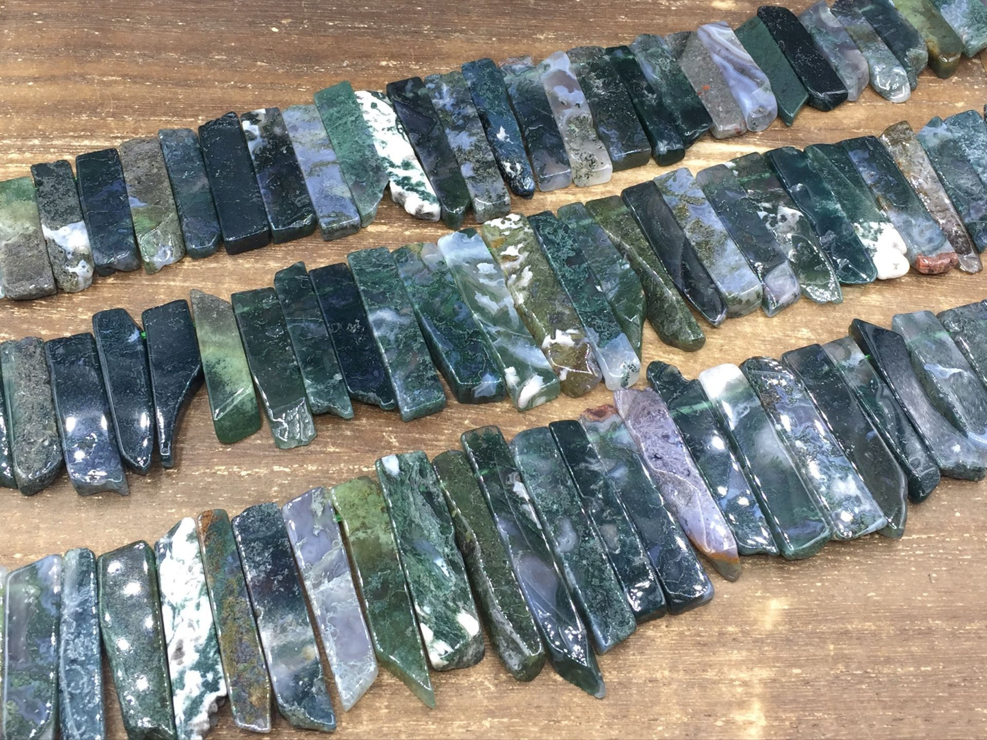 Moss Agate Stick Beads Agate Slice Stick Bar Beads Long Sticks Top Drilled Green Moss Agate Gemstone Bead Supplies 6-8mm*20-50mm Full Strand