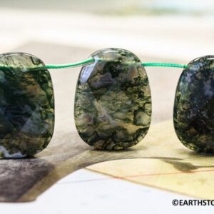 XL/ Moss Agate 30x40mm Faceted Flat Drop beads 8" strand 6pc Natural gemstone For jewelry making