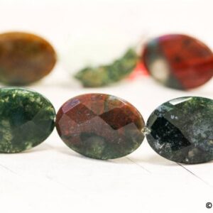 XL/ Moss Agate 25x35mm Faceted Flat Oval Beads 15.5" Strand Natural green agate gemstone beads For Jewelry Making