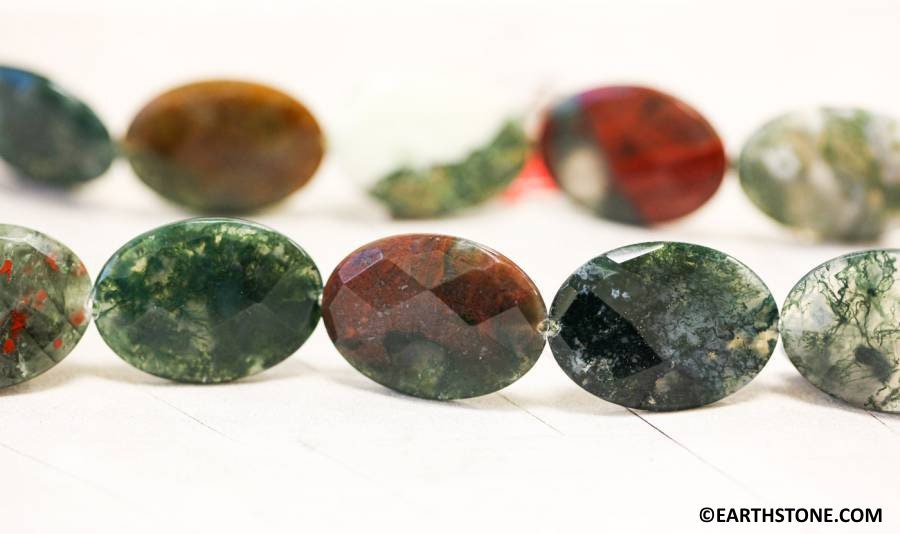 Xl/ Moss Agate 25x35mm Faceted Flat Oval Beads 15.5" Strand Natural Green Agate Gemstone Beads For Jewelry Making Xl/ Moss Agate 25x35mm Faceted Flat Oval Beads 15.5" Strand Natural Green Agate Gemstone Beads For Jewelry Making