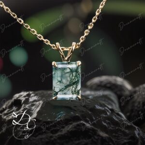 8x11mm Emerald Cut Green Moss Agate Necklace Solid 14k Yellow Gold Unique Solitaire Pendant Women Personalized Necklace Gift Anniversary 8x11mm Emerald Cut Green Moss Agate Necklace Solid 14k Yellow Gold Unique Solitaire Pendant Women Personalized Necklace Gift Anniversary