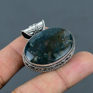 Moss Agate 925 Sterling Silver Pendant - Handmade Vintage Jewelry Moss Agate 925 Sterling Silver Pendant - Handmade Vintage Jewelry