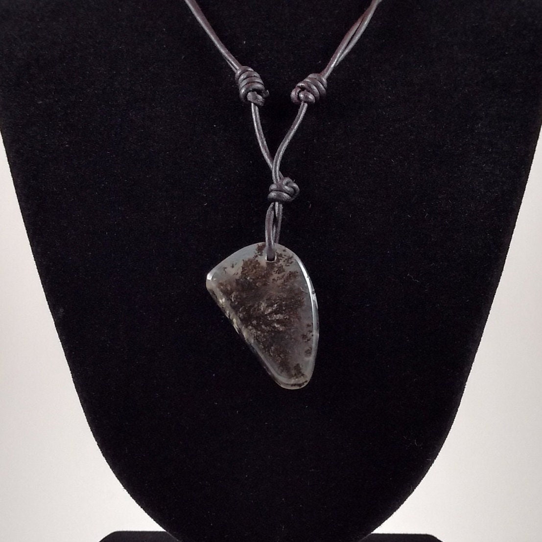 Moss Agate Pendant Adjustable Leather Necklace Handmade By Chris Hay