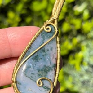 Moss Agate Brass Wire Wrapped Pendant Necklace ~ Handmade Wire Wrapped Crystals ~ Jewelry ~