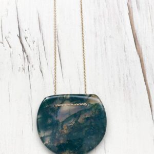 Green Moss Agate Necklace: 14k Gold Filled Geometric Pendant