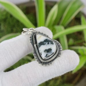 Handmade Moss Agate 925 Sterling Silver Pendant: Bridal Jewelry Gift Handmade Moss Agate 925 Sterling Silver Pendant: Bridal Jewelry Gift