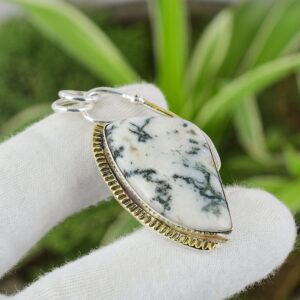 Handmade Moss Agate 925 Sterling Silver Pendant - 18K Gold Plated Handmade Moss Agate 925 Sterling Silver Pendant - 18K Gold Plated