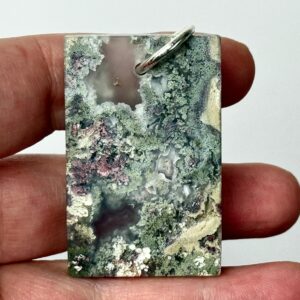 Indonesian Moss Agate Pendant, Cabochon Necklace, Sterling Silver