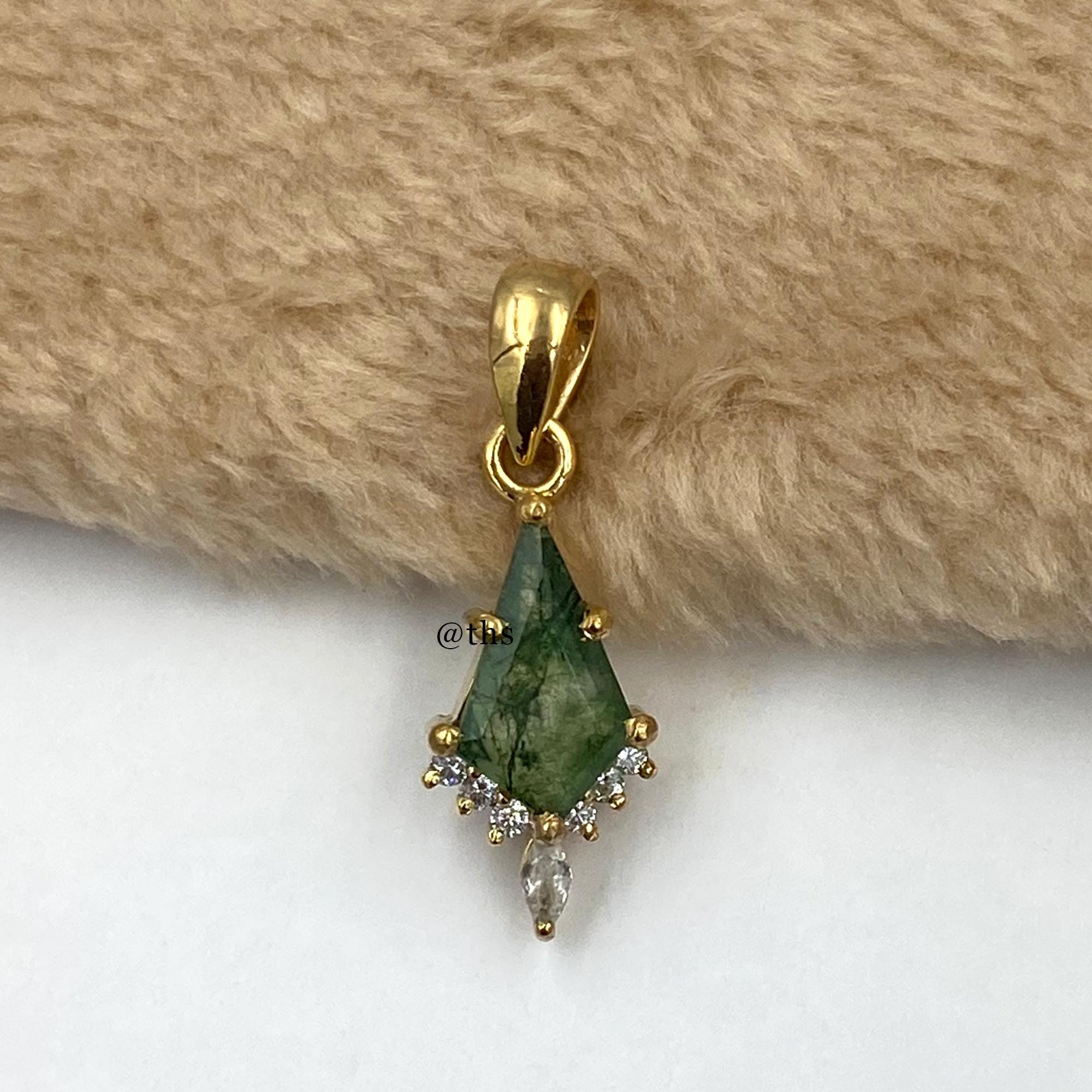 Kite Moss Agate Pendant: 925 Sterling Silver, Moissanite Accent Kite Moss Agate Pendant: 925 Sterling Silver, Moissanite Accent