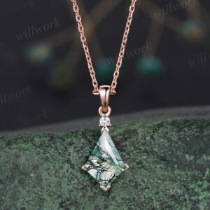 Kite Cut Moss Agate Necklace Solid 14k 18k Rose Gold Vintage Unique Two Stone Pendant For Women Her Anniversary Bridal Gift Mother Kite Cut Moss Agate Necklace Solid 14k 18k Rose Gold Vintage Unique Two Stone Pendant For Women Her Anniversary Bridal Gift Mother