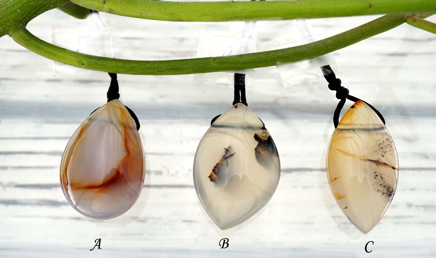 Montana Moss Agate Freeform Pendants, Polished Gemstone