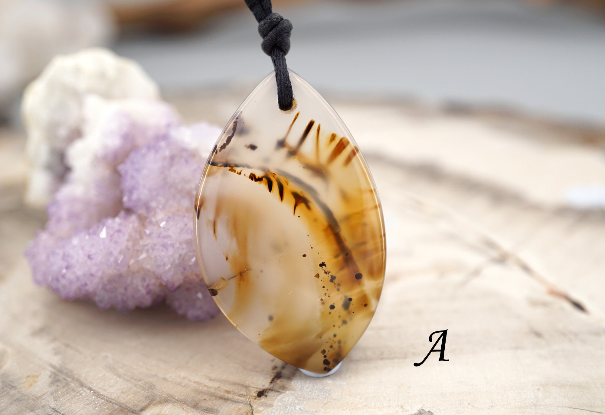 Montana Moss Agate Freeform Pendant, Polished Gemstone (etp00326)