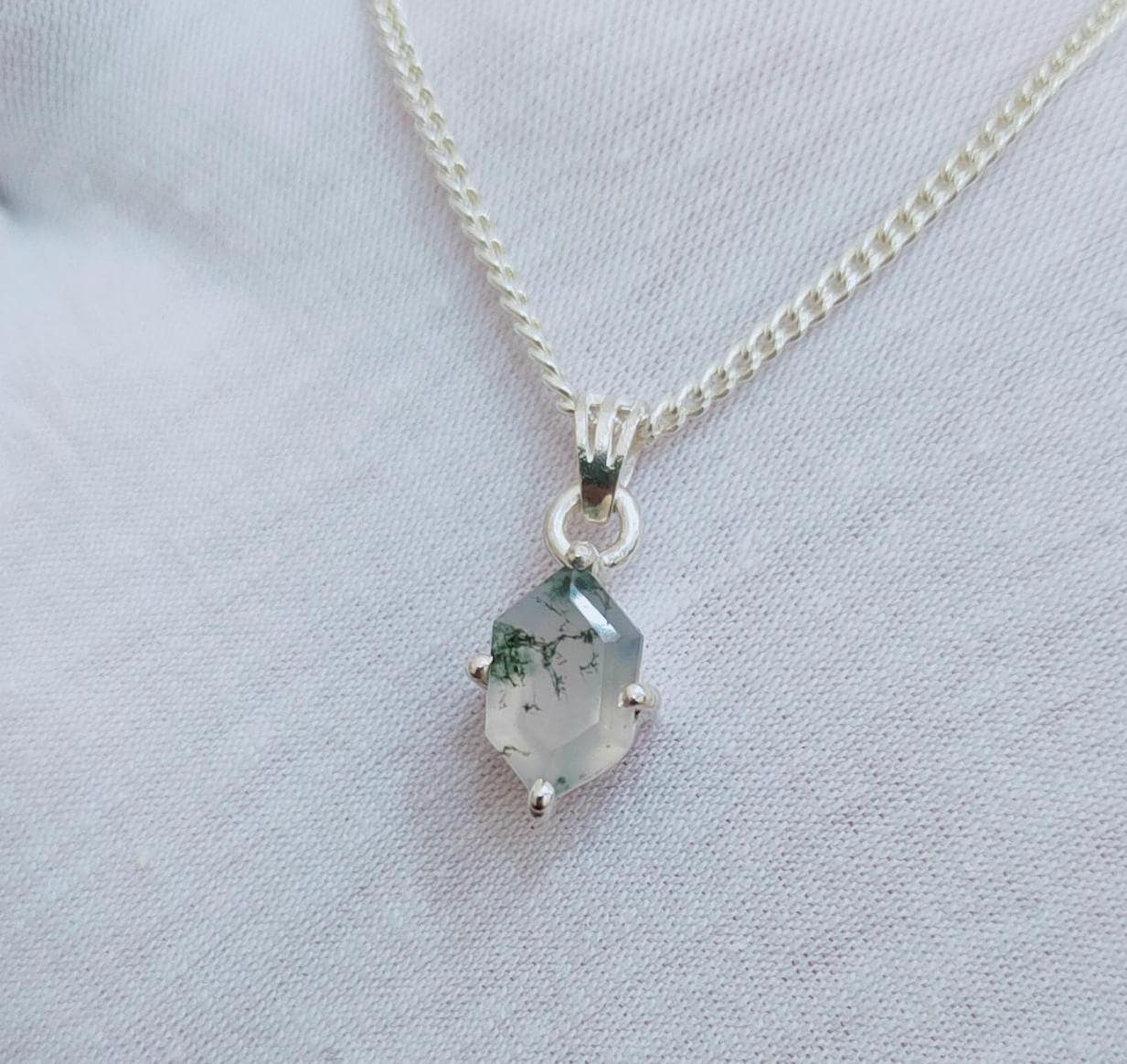 Natural Moss Agate Necklace Moss Agate Pendant 925 Sterling Silver Necklace Hexagon Moss Agate Pendant, Necklace For Gift Green Moss Agate Natural Moss Agate Necklace Moss Agate Pendant 925 Sterling Silver Necklace Hexagon Moss Agate Pendant, Necklace For Gift Green Moss Agate