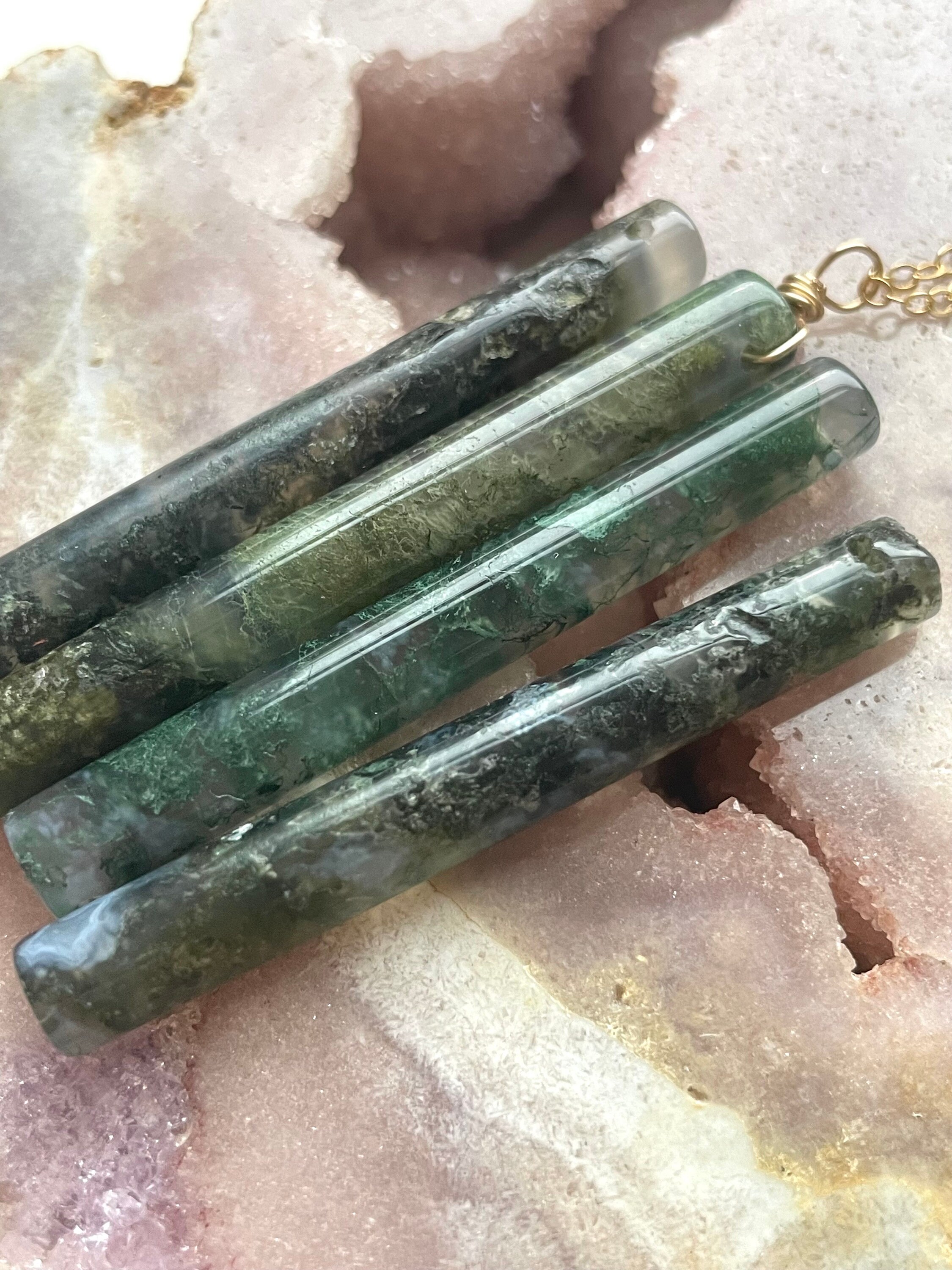 Moss Agate Pendant Necklace: Gold Fill Or Sterling Silver, 50mm Handmade Jewelry Moss Agate Pendant Necklace: Gold Fill Or Sterling Silver, 50mm Handmade Jewelry