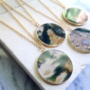 Moss Agate Necklace, Moss Agate Pendant, Moss Agate Jewelry,large Moss Agate Coin Necklace, Agate Slice Pendant Necklace,agate Jewelry
