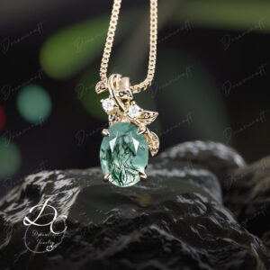 Oval Cut Green Moss Agate Necklace 14k Yellow Gold Unique Jewelry Pendant Women Leaf Nature Inspired Personalized Necklace Gift Anniversary Oval Cut Green Moss Agate Necklace 14k Yellow Gold Unique Jewelry Pendant Women Leaf Nature Inspired Personalized Necklace Gift Anniversary