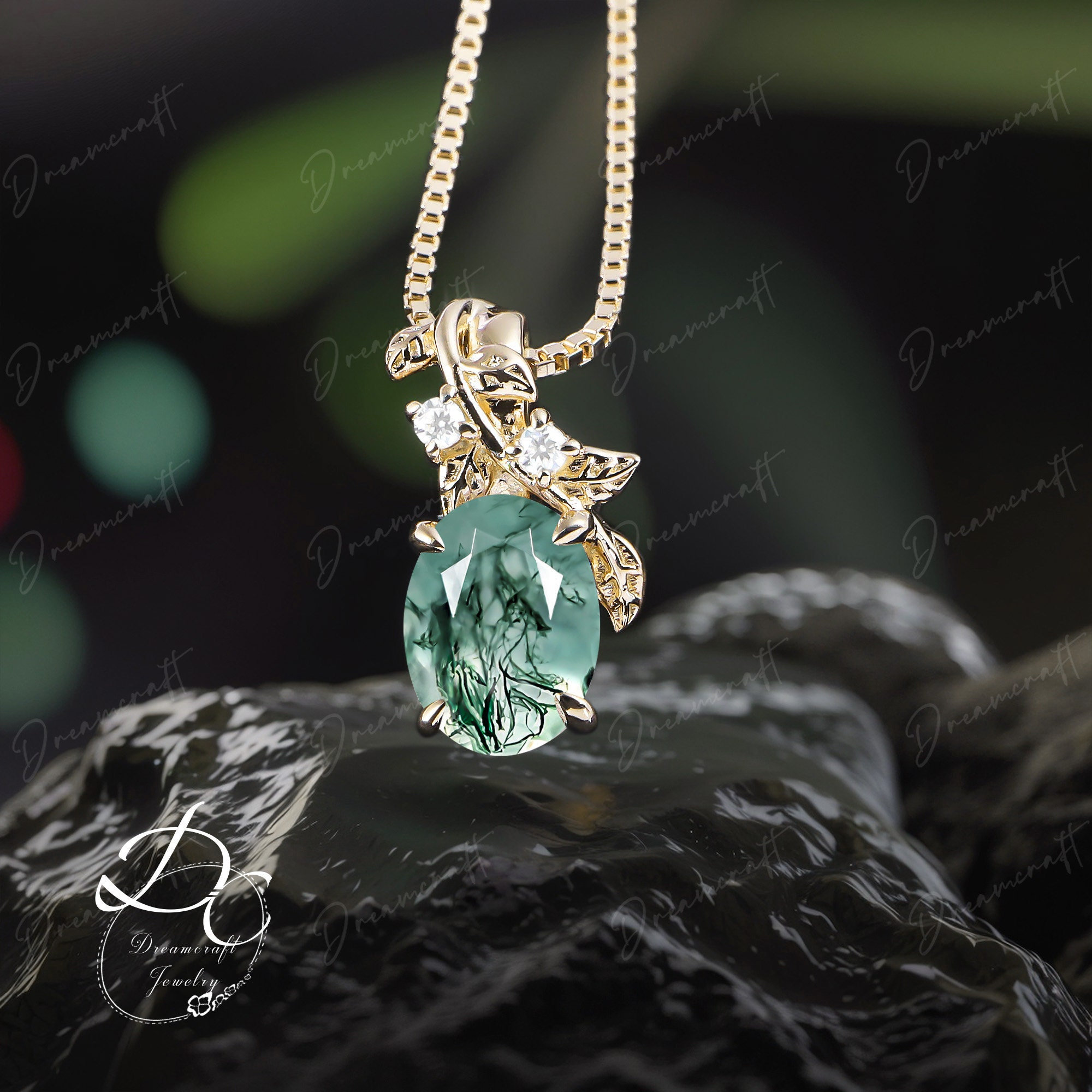 Oval Cut Green Moss Agate Necklace 14k Yellow Gold Unique Jewelry Pendant Women Leaf Nature Inspired Personalized Necklace Gift Anniversary Oval Cut Green Moss Agate Necklace 14k Yellow Gold Unique Jewelry Pendant Women Leaf Nature Inspired Personalized Necklace Gift Anniversary