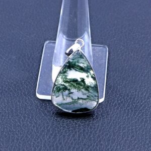 Pear Moss Agate Pendant: 925 Sterling Silver, Green Stone Pear Moss Agate Pendant: 925 Sterling Silver, Green Stone