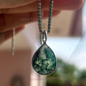 Pear Moss Agate Pendant: Faceted 925 Sterling Silver Boho Jewelry Pear Moss Agate Pendant: Faceted 925 Sterling Silver Boho Jewelry