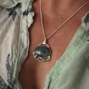 Moss Agate Pendant, Recycled Silver Necklace, One of a Kind Handmade Jewellery, Nature-Inspired Gift Moss Agate Pendant, Recycled Silver Necklace, One of a Kind Handmade Jewellery, Nature-Inspired Gift