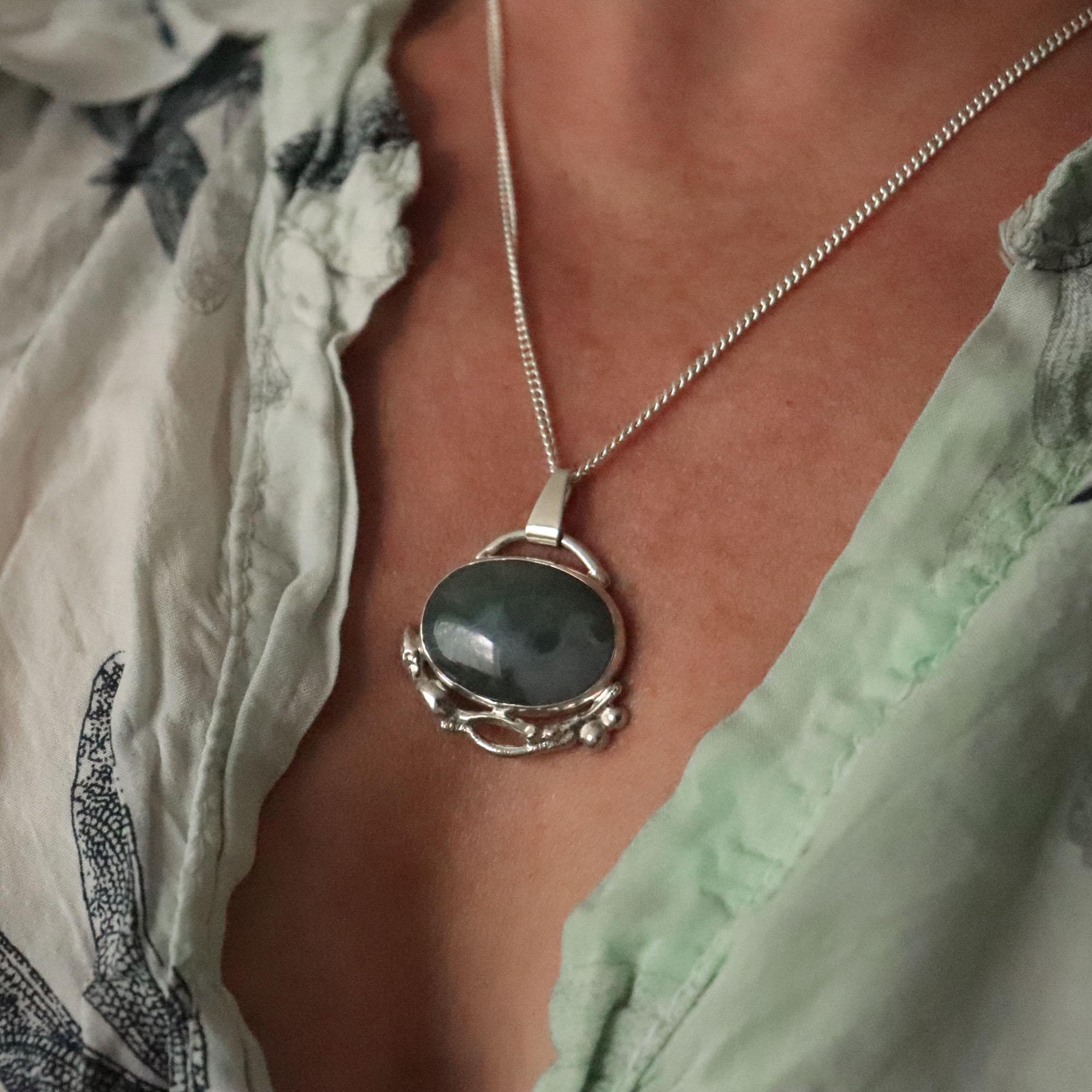 Moss Agate Pendant, Recycled Silver Necklace, One Of A Kind Handmade Jewellery, Nature-inspired Gift Moss Agate Pendant, Recycled Silver Necklace, One Of A Kind Handmade Jewellery, Nature-inspired Gift