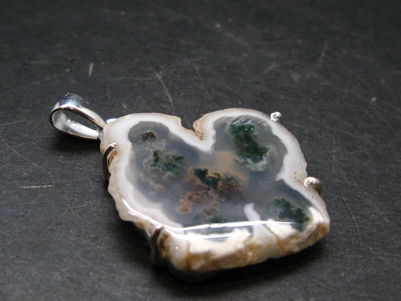 Moss Agate Silver Plated Pendant From Brazil - 7.44 Grams - 1.6" Moss Agate Silver Plated Pendant From Brazil - 7.44 Grams - 1.6"