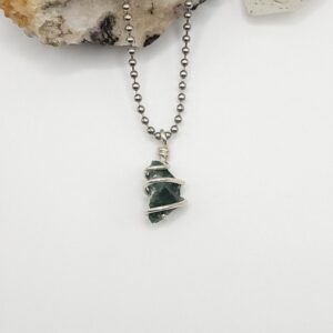 Raw Green Moss Agate Necklace In Silver | Crystal For Abundance, Success, And Prosperity Raw Green Moss Agate Necklace In Silver | Crystal For Abundance, Success, And Prosperity