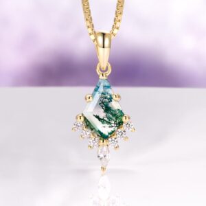 Skye Kite Green Moss Agate Necklace For Women 14k Yellow Gold Vermeil Natural Agate Pendant Unique Birthstone Jewelry Anniversary Gift Idea