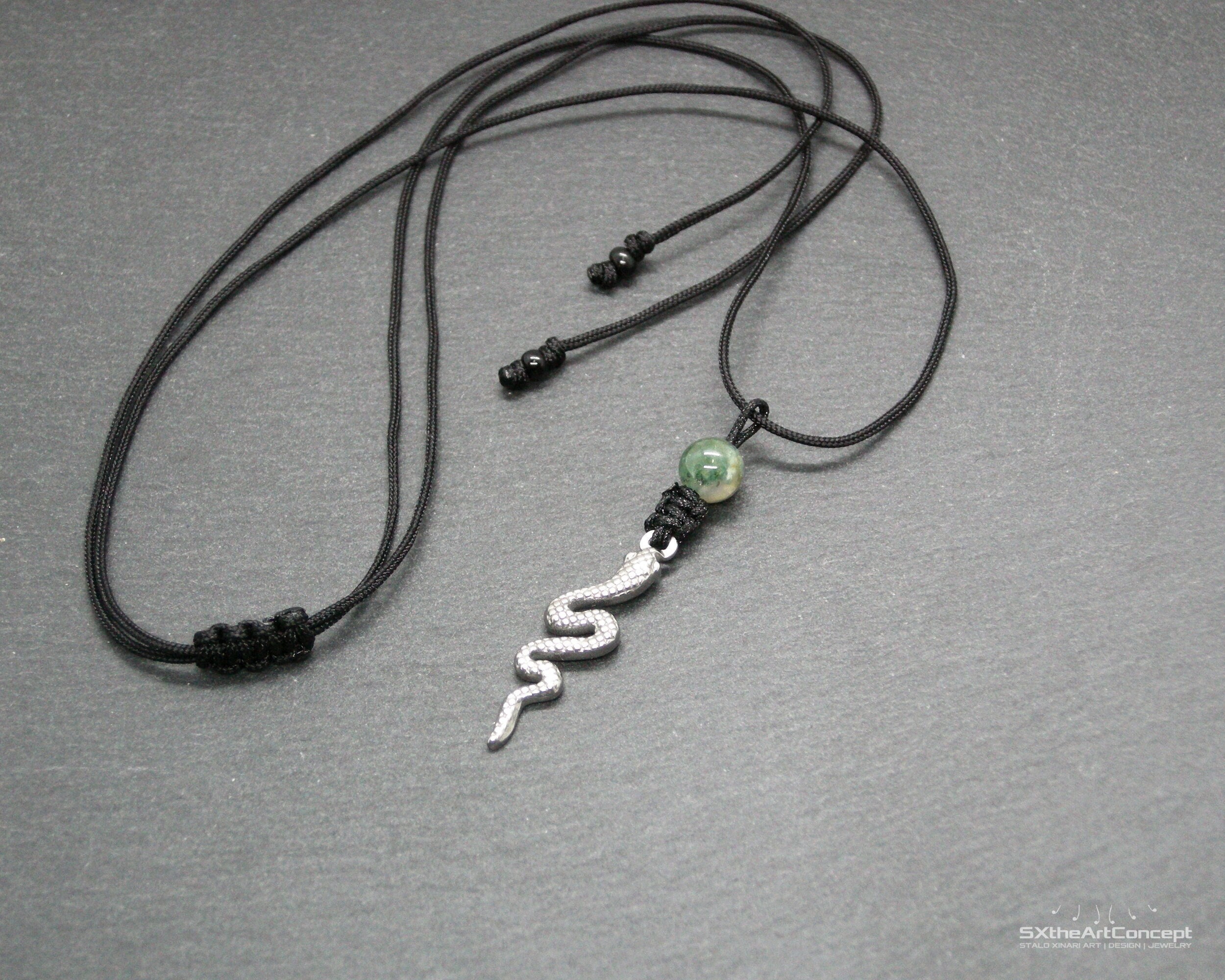 Moss Agate Snake Necklace: Stainless Steel Adjustable Boho Pendant, Serpent Protection Amulet, Spiritual Animals Moss Agate Snake Necklace: Stainless Steel Adjustable Boho Pendant, Serpent Protection Amulet, Spiritual Animals
