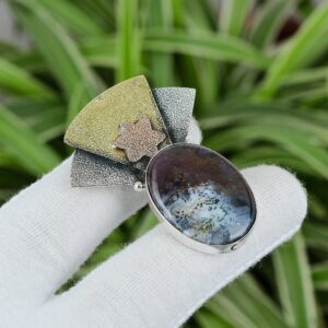 Solar Moss Agate Pendant: 925 Sterling Silver, 18K Gold & Rose Gold Plated Solar Moss Agate Pendant: 925 Sterling Silver, 18K Gold & Rose Gold Plated