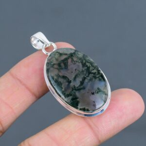 Solar Moss Agate 925 Sterling Silver Pendant - Handmade Antique Jewelry Solar Moss Agate 925 Sterling Silver Pendant - Handmade Antique Jewelry