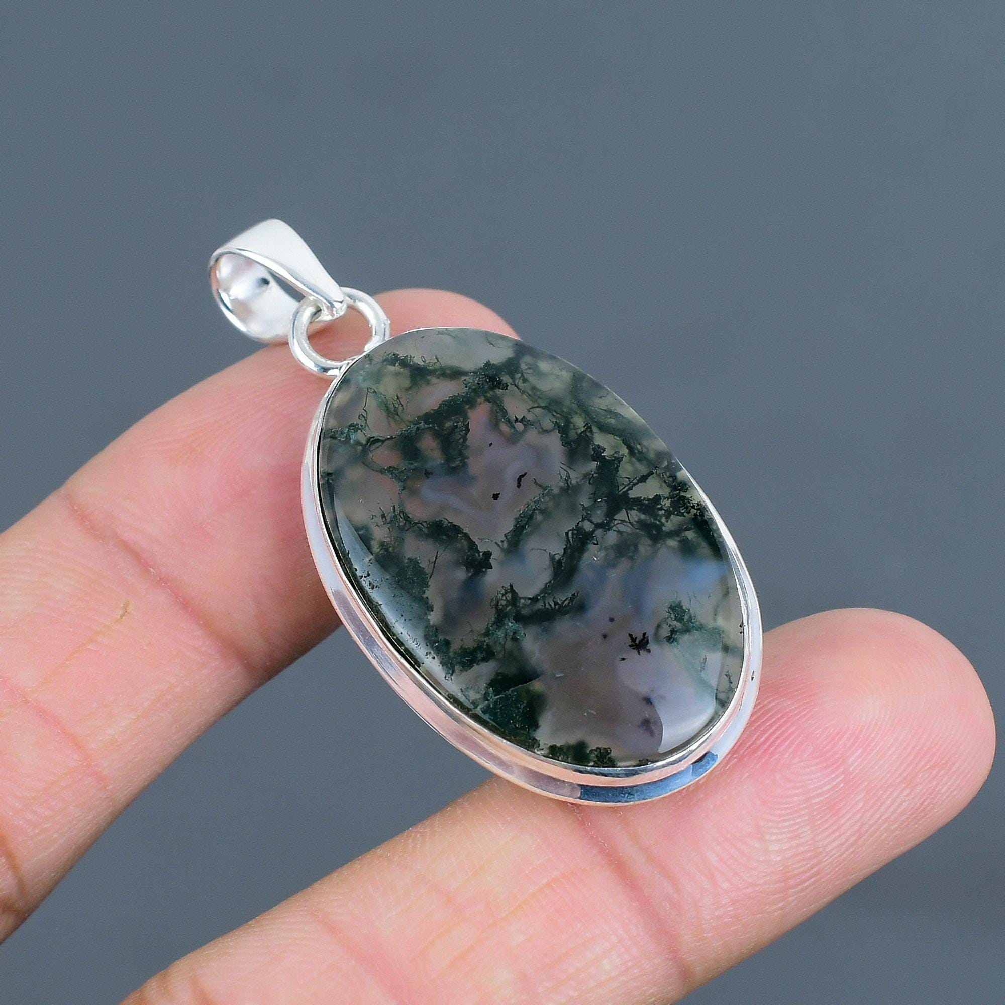 Solar Moss Agate 925 Sterling Silver Pendant - Handmade Antique Jewelry Solar Moss Agate 925 Sterling Silver Pendant - Handmade Antique Jewelry