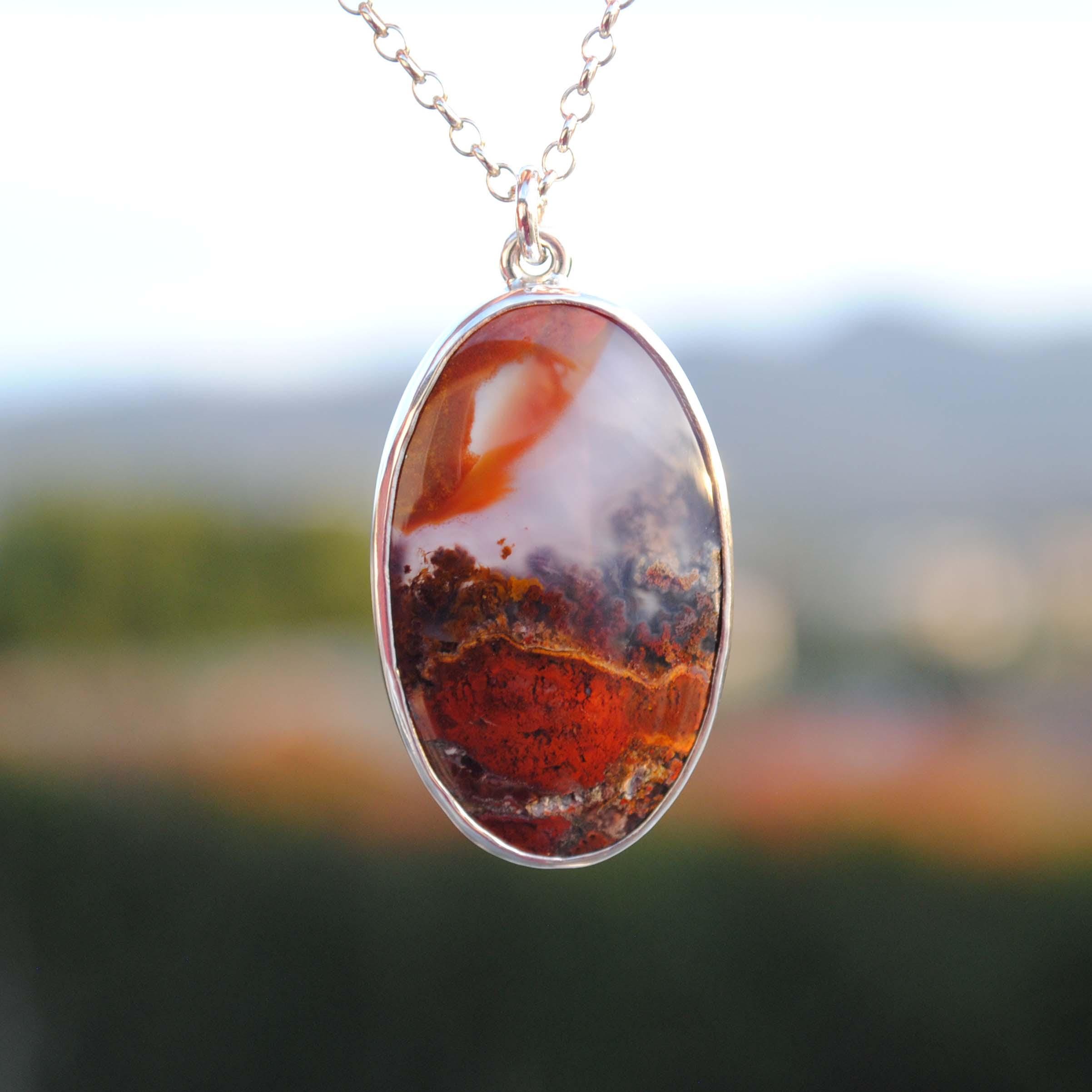 Sterling Silver Scenic Moss Agate Necklace, Moss Agate Jewelry, Pendant Sterling Silver