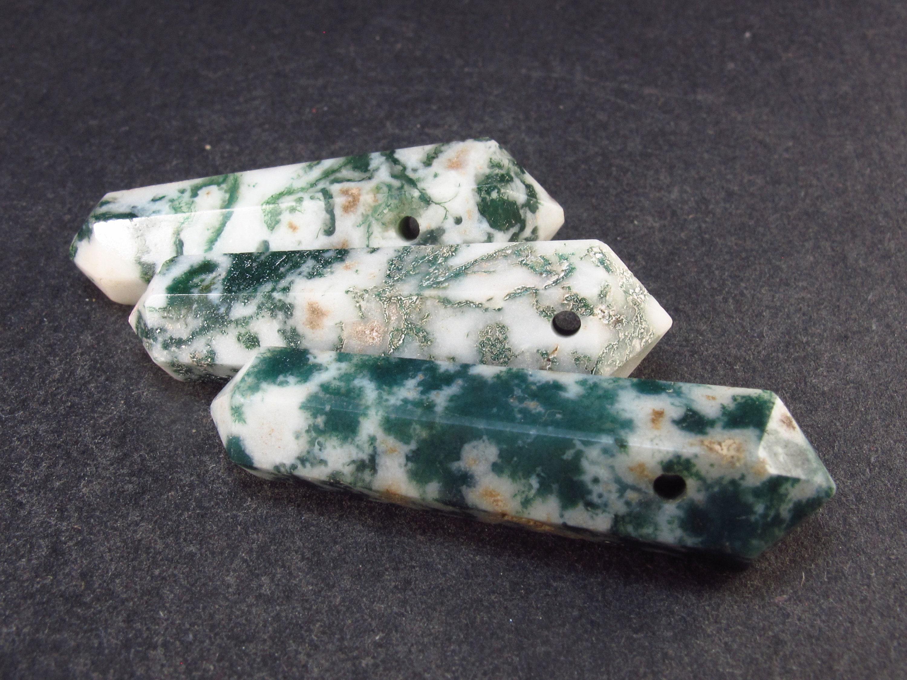Tree Agate!! Lot Of 3 Natural Moss Agate Pencil Point Pendants From Usa Tree Agate!! Lot Of 3 Natural Moss Agate Pencil Point Pendants From Usa