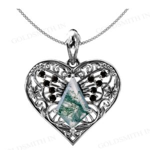Vintage Kite Shaped Moss Agate Pendant Art Deco Leaf Style Pendant Unique Filigree Design Necklace Antique Floral Style Wedding Gift Pendant Vintage Kite Shaped Moss Agate Pendant Art Deco Leaf Style Pendant Unique Filigree Design Necklace Antique Floral Style Wedding Gift Pendant