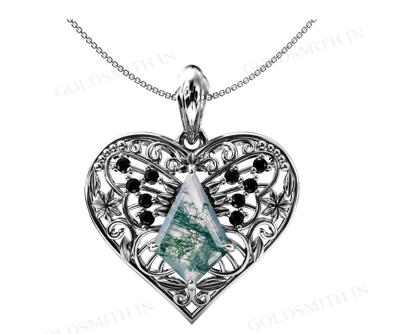Vintage Kite Shaped Moss Agate Pendant Art Deco Leaf Style Pendant Unique Filigree Design Necklace Antique Floral Style Wedding Gift Pendant Vintage Kite Shaped Moss Agate Pendant Art Deco Leaf Style Pendant Unique Filigree Design Necklace Antique Floral Style Wedding Gift Pendant