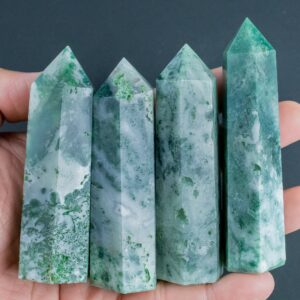 1 Pc Natural Moss Agate Obelisk Tower Point wand healing crystal