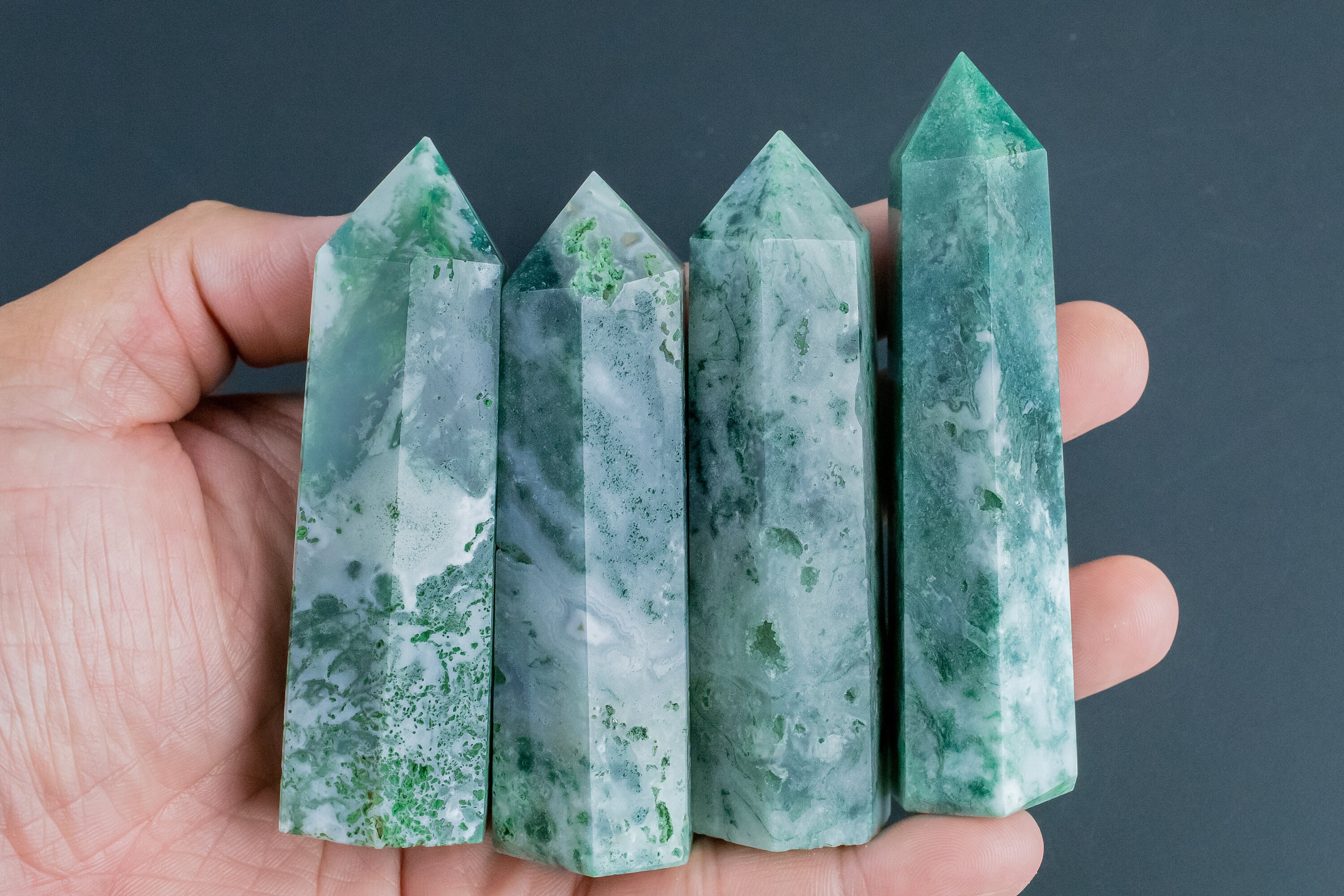 1 Pc Natural Moss Agate Obelisk Tower Point Wand Healing Crystal 1 Pc Natural Moss Agate Obelisk Tower Point Wand Healing Crystal