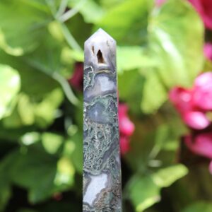165MM Druzy Moss Agate Tower: Green Obelisk Crystal, Healing Stone, Home Decoration