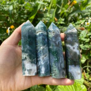 3.0-3.5 Inches Natural Moss Agate Tower,metaphysical And Home Decor ,gemstone Tower, Moss Agate Wand, Chakra Tower, Crystal Tower Point