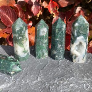 3 Inches Natural Moss Agate Tower,healing Crystal Tower,moss Agate Point Tower,gemstone Tower,moss Agate Wand,chakra Energy Point Tower.