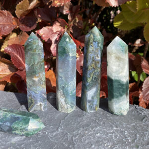 4~4.5 Inches Natural Moss Agate Tower,healing Crystal Tower,moss Agate Point Tower,gemstone Tower,moss Agate Wand,chakra Energy Point Tower.