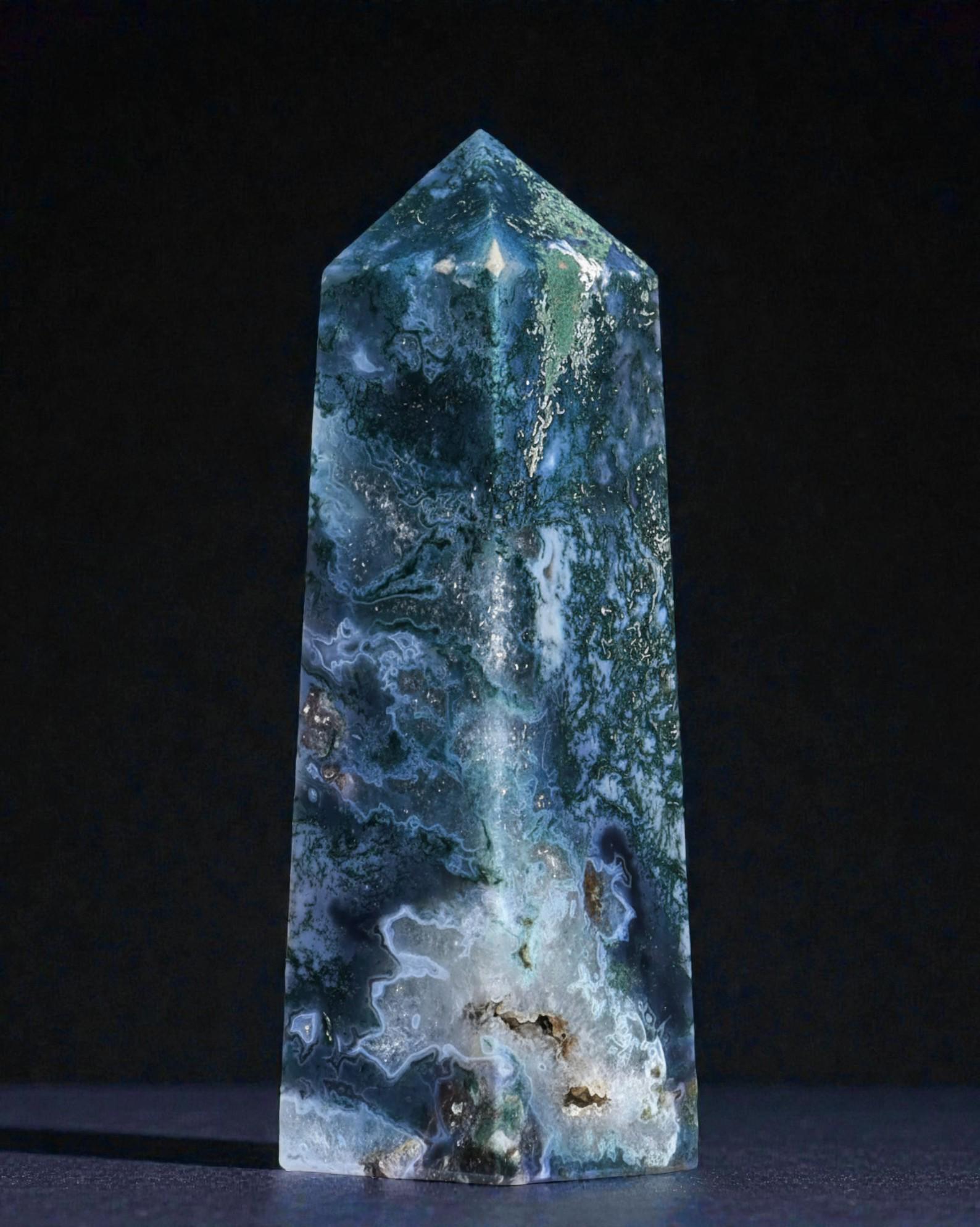 Blue Moss Agate Crystal Obelisk: Chakra Balancing Gemstone Tower (220mm 1.7 Kg) Blue Moss Agate Crystal Obelisk: Chakra Balancing Gemstone Tower (220mm 1.7 Kg)