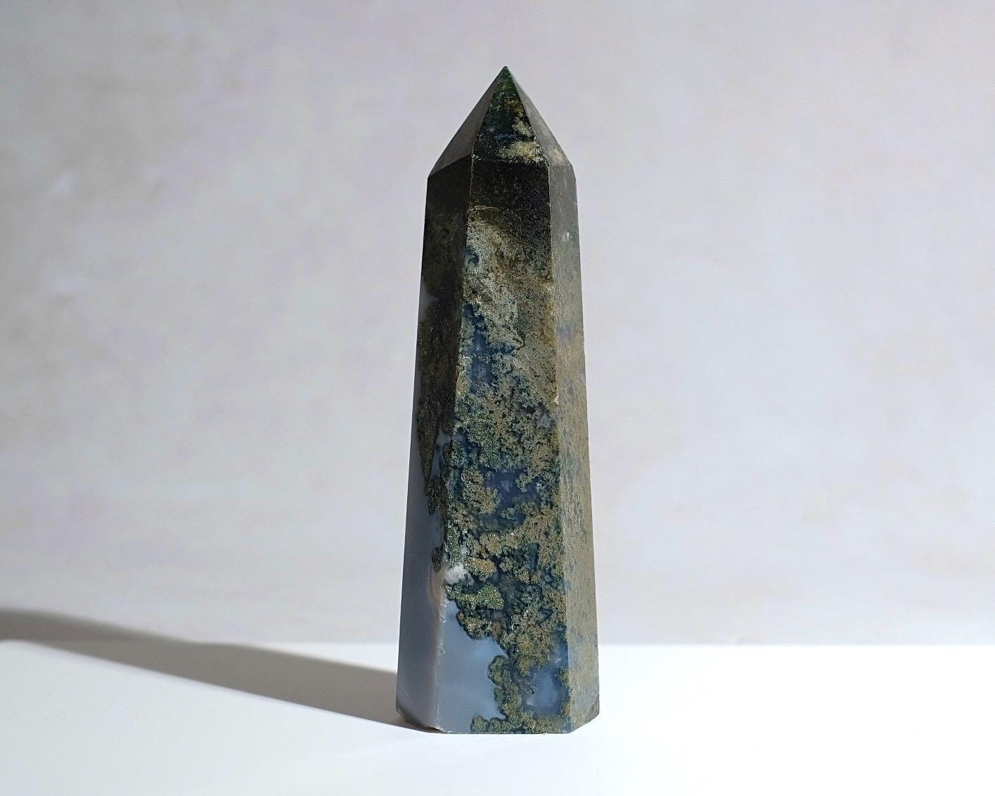 Moss Agate Crystal Tower | X-large Crystal Tower | Agate With Moss Agate Moss Agate Crystal Tower | X-large Crystal Tower | Agate With Moss Agate