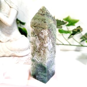 Moss Agate Crystal Tower • Ethically Sourced